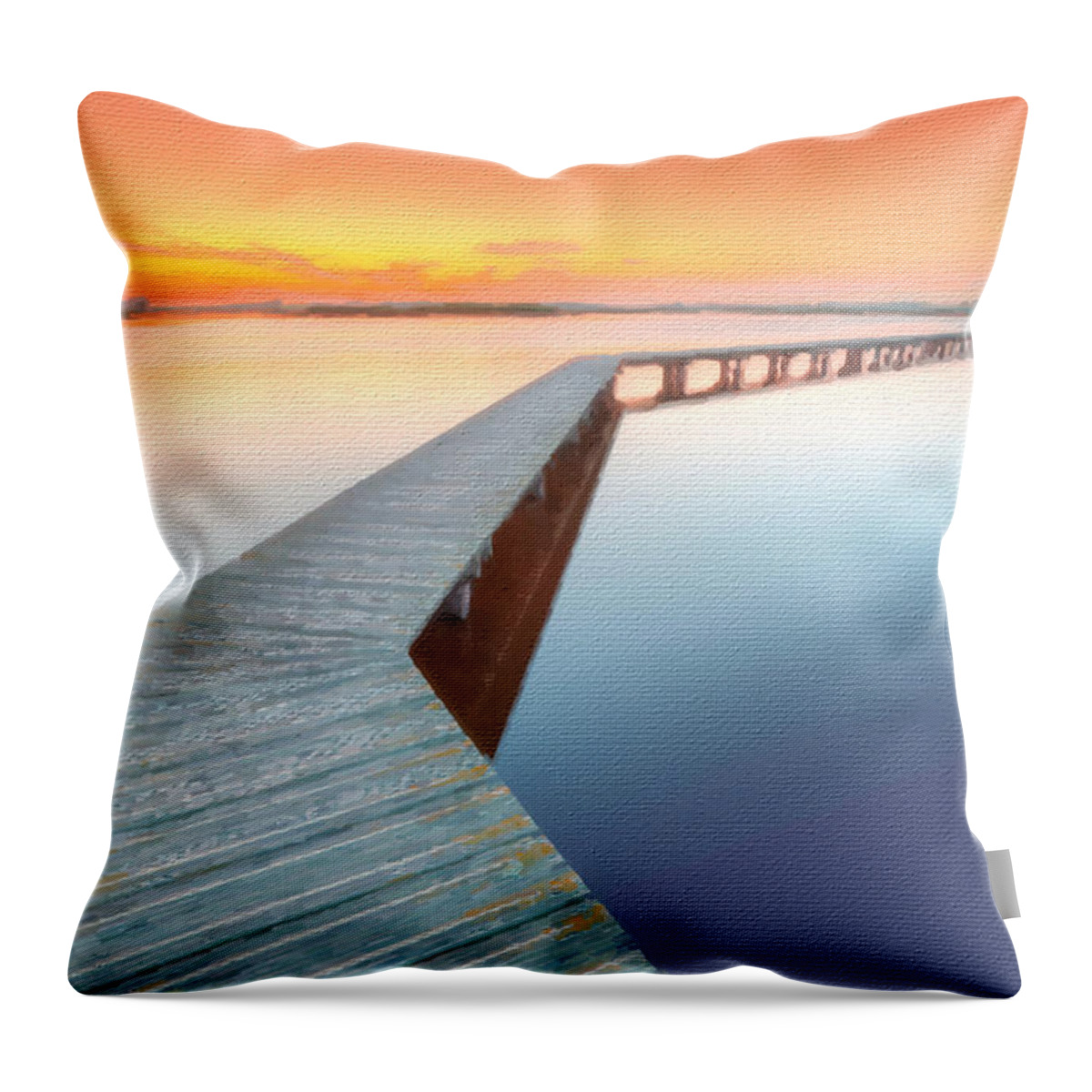Bridge Throw Pillow featuring the painting Infinity Dock 3 by Tony Rubino