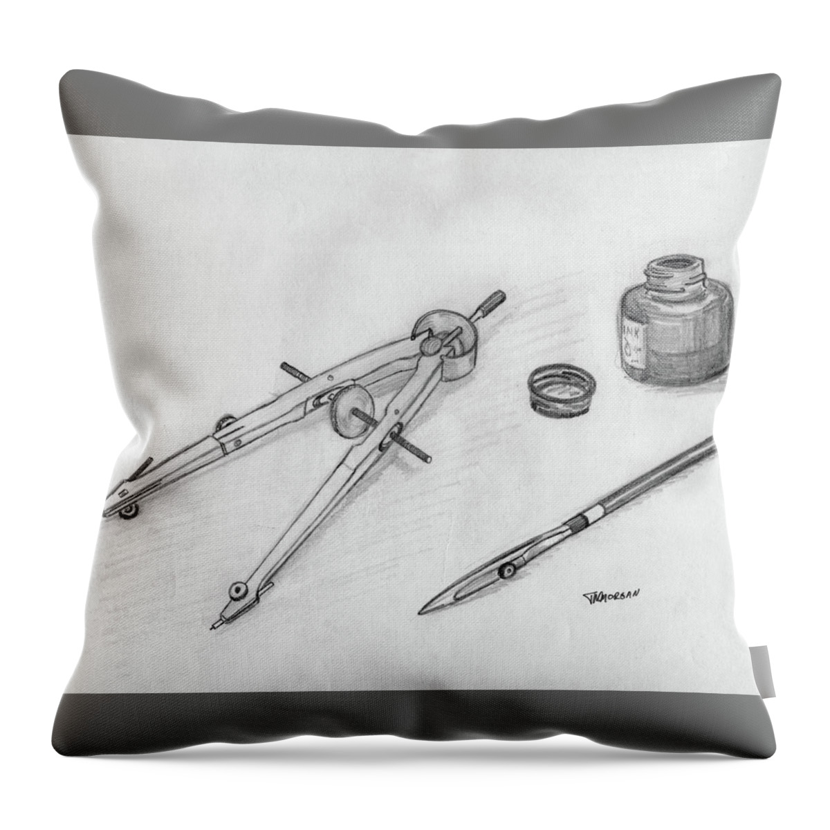 Drawing Tools Throw Pillow featuring the drawing Ink by Tom Morgan