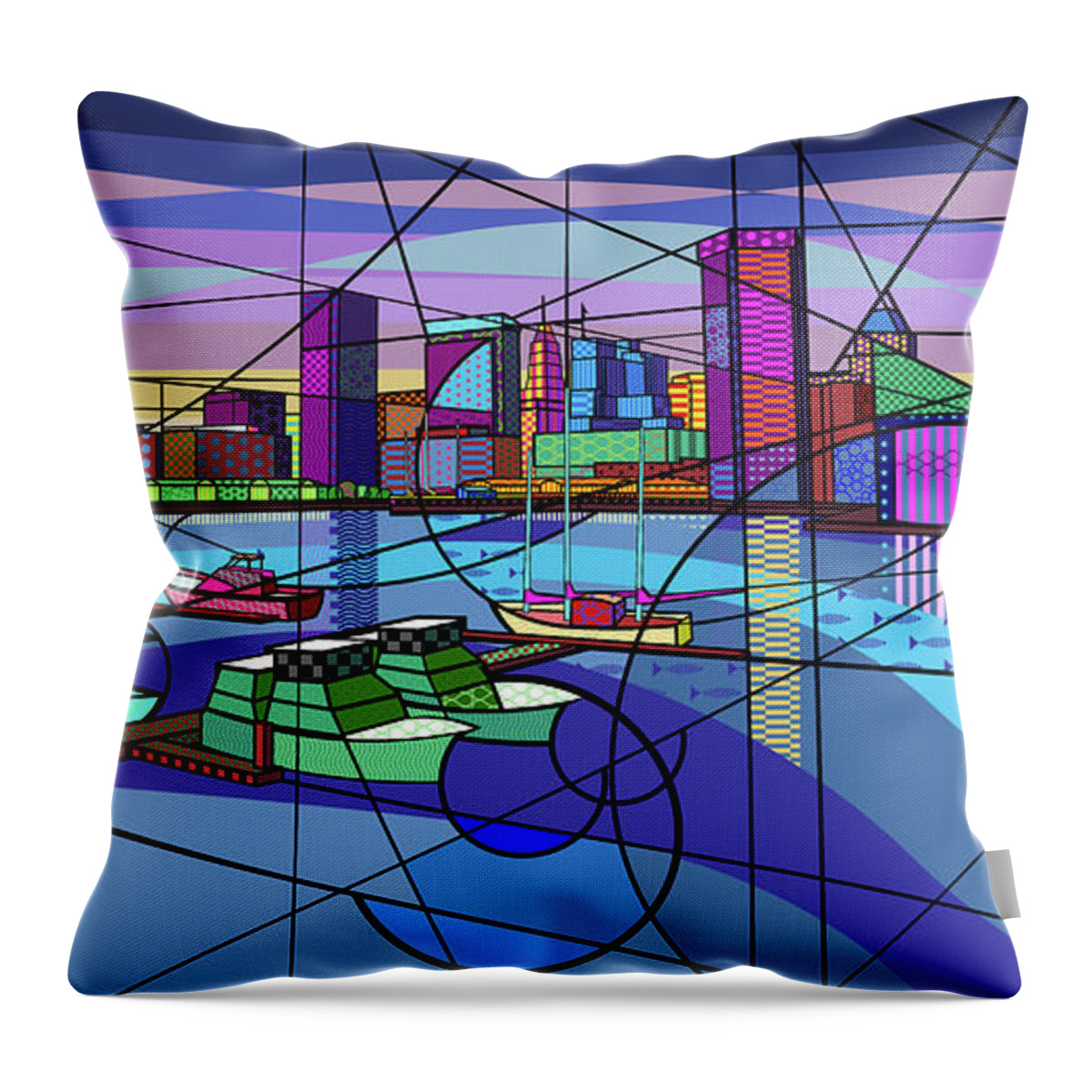 Inner Baltimore Harbor Throw Pillow featuring the digital art Inner Baltimore Harbor by Randall J Henrie