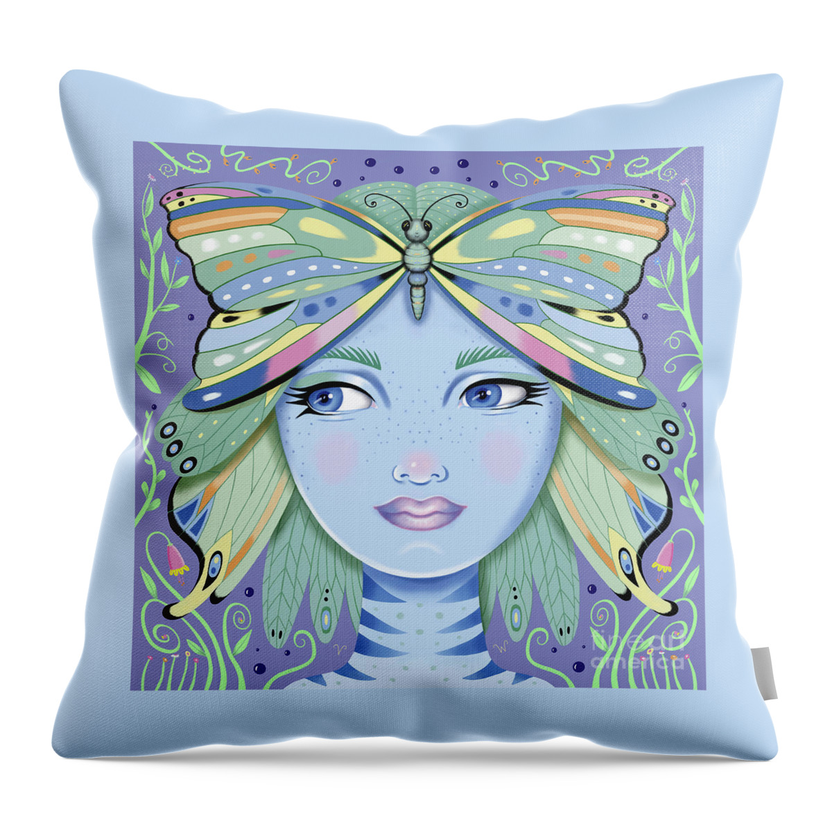 Fantasy Throw Pillow featuring the digital art Insect Girl, Winga - Sq.Purple by Valerie White