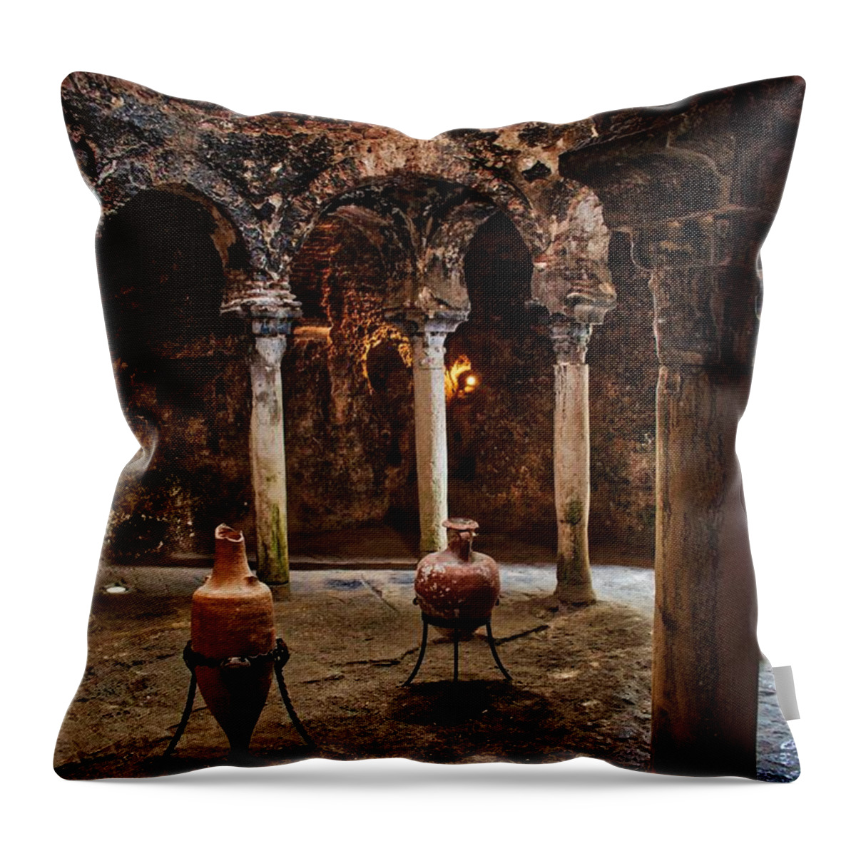Building Throw Pillow featuring the photograph Inside the Hot Room by Portia Olaughlin