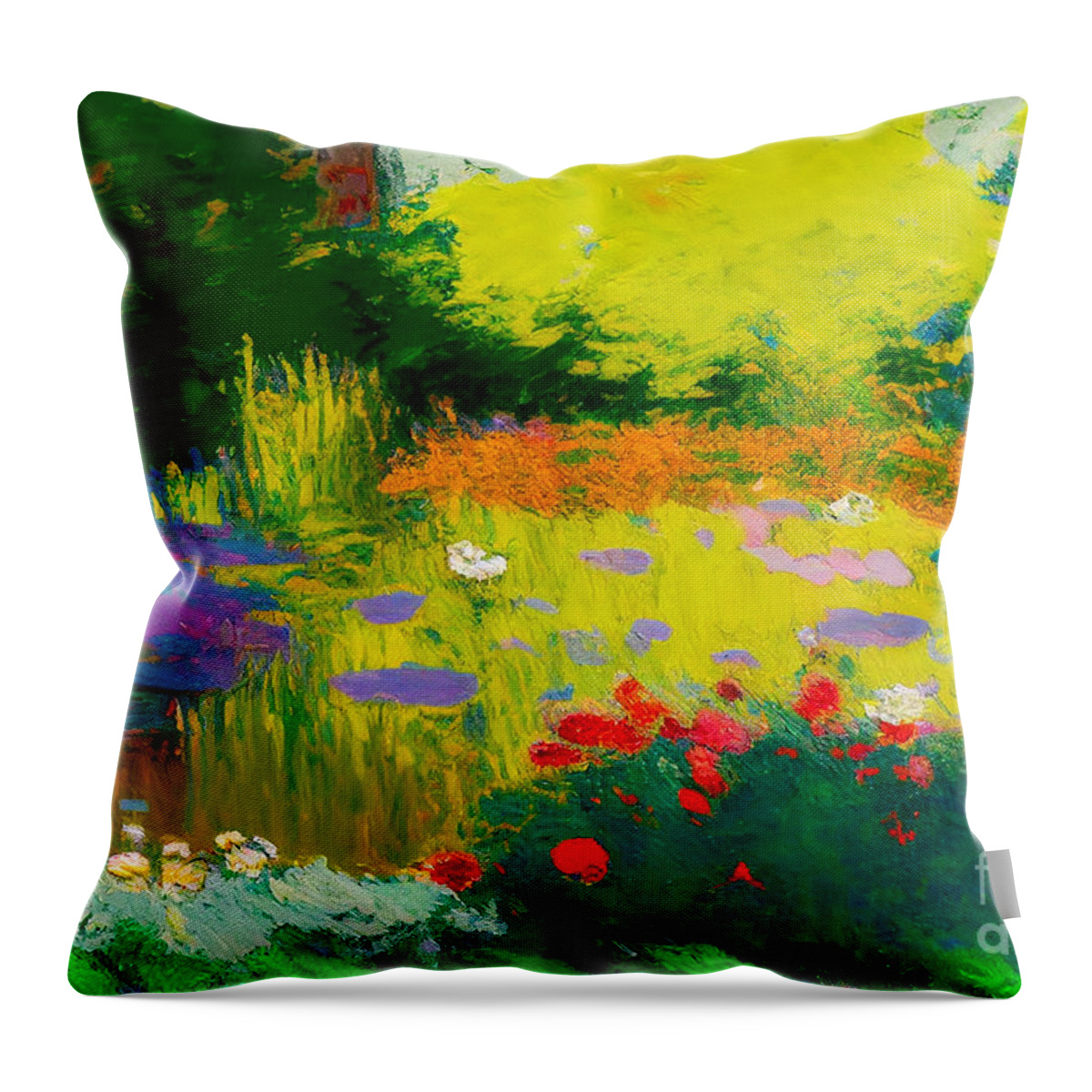 Gardens Throw Pillow featuring the mixed media Inspired by Monet by Binka Kirova