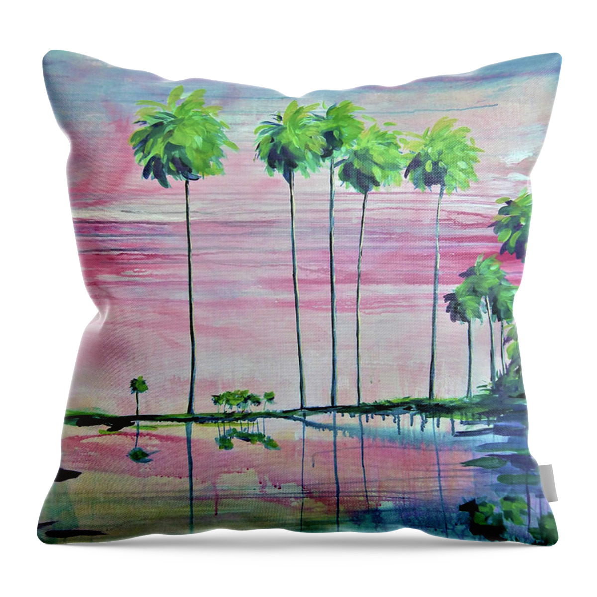 Pink Sky Throw Pillow featuring the painting Intercoastal Pink Sky Reflections 2 by Kristen Abrahamson