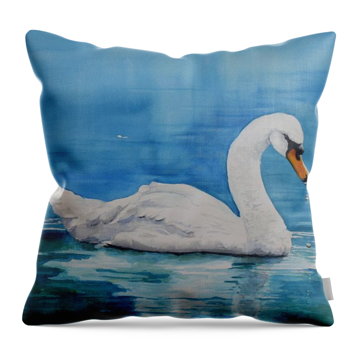 Swan Throw Pillow featuring the painting Interlude by Celene Terry