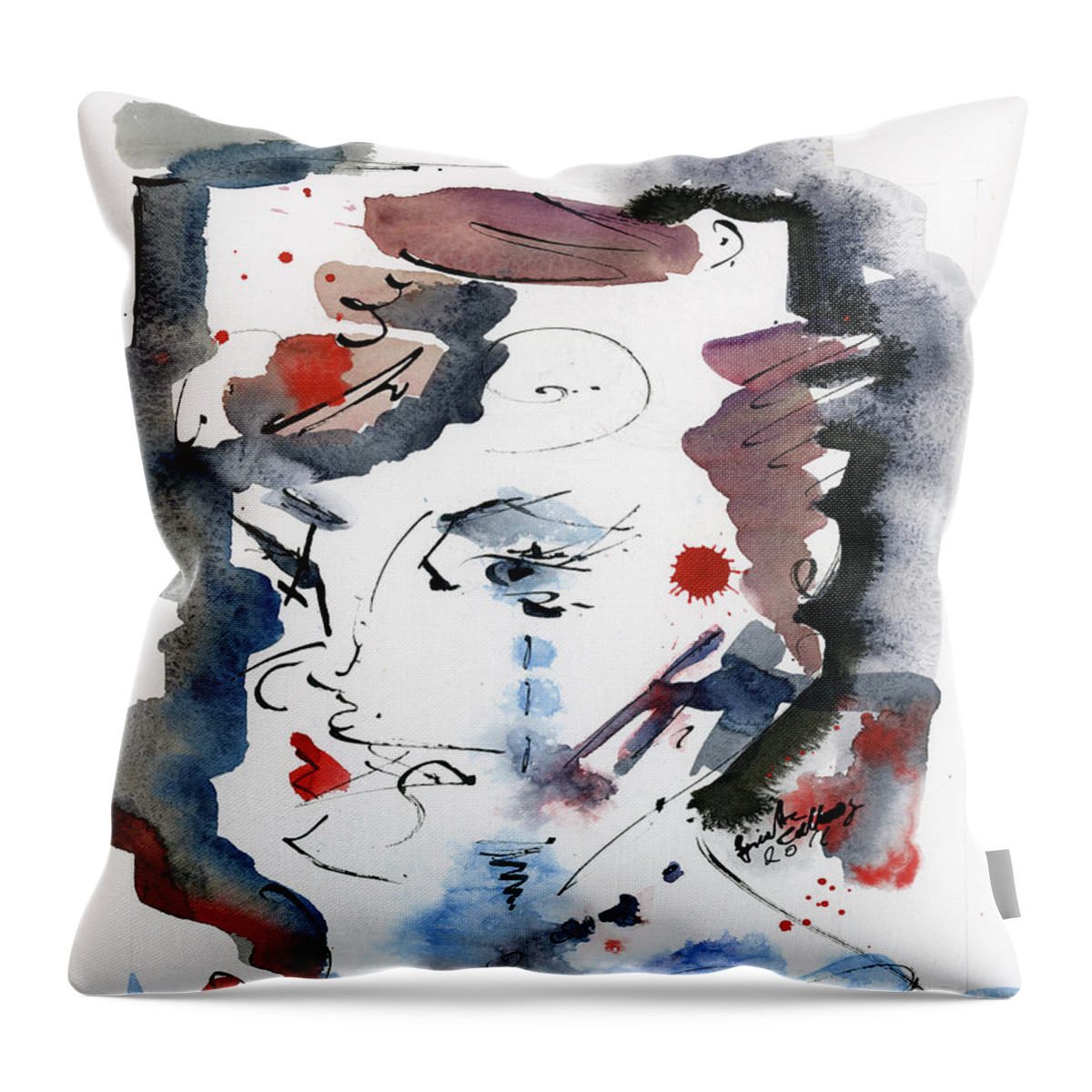 Abstract Watercolors Throw Pillow featuring the painting Intuitive Abstract Face V3 by Ginette Callaway
