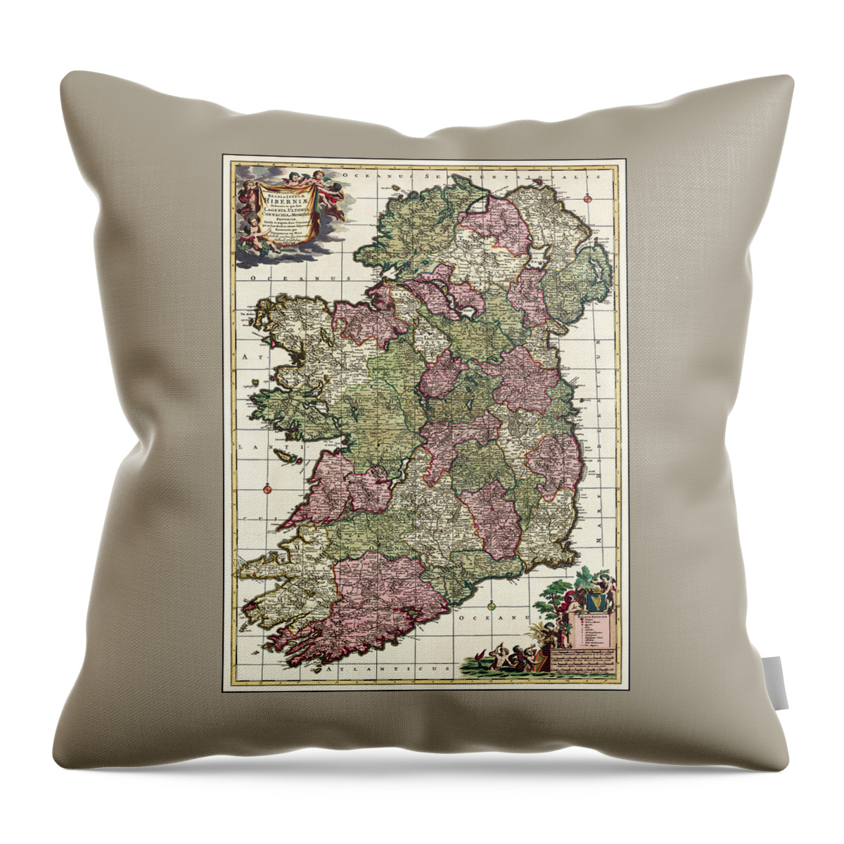 Ireland Throw Pillow featuring the photograph Ireland Vintage Historical Map 1700 by Carol Japp
