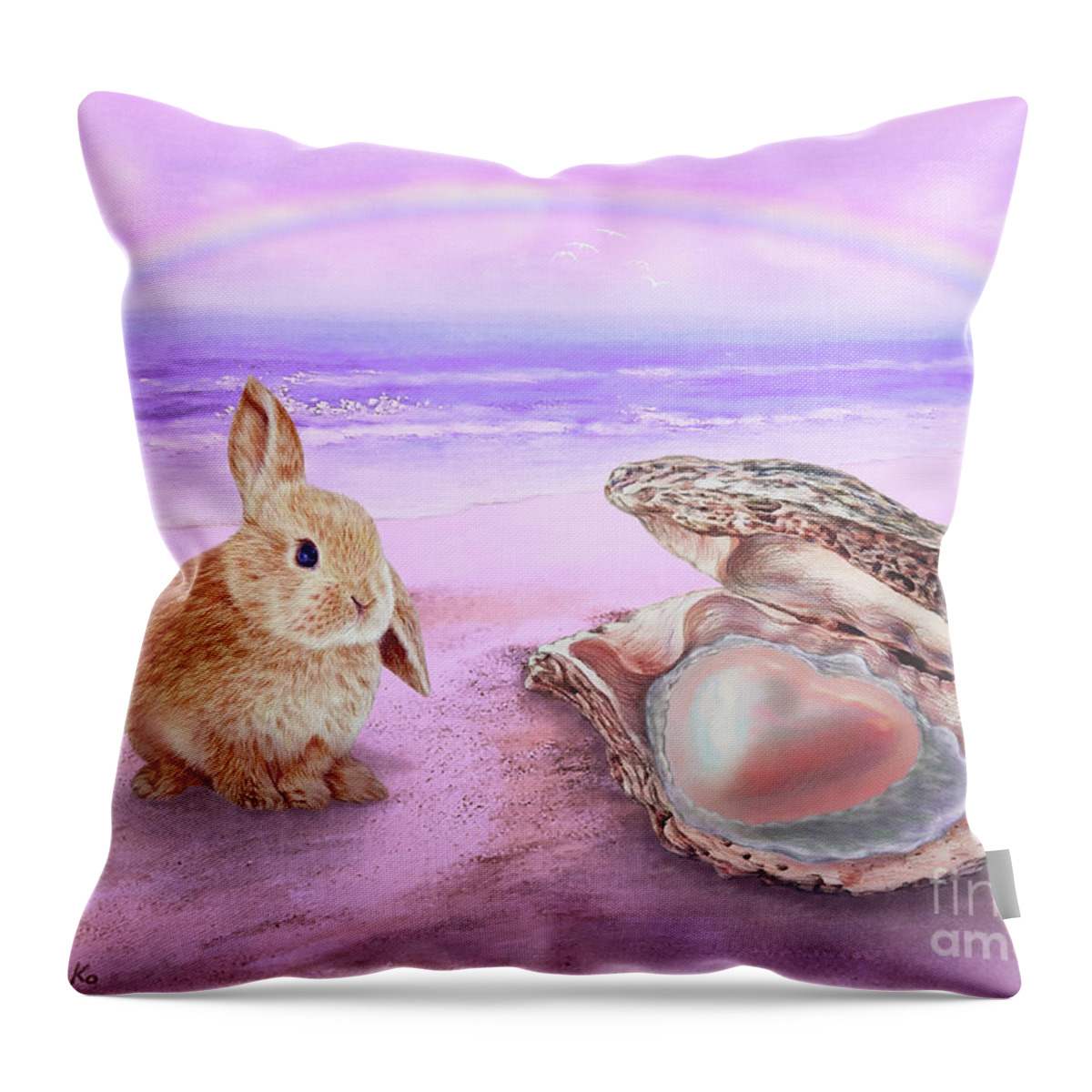 Oyster Throw Pillow featuring the painting Iridescent Love by Yoonhee Ko