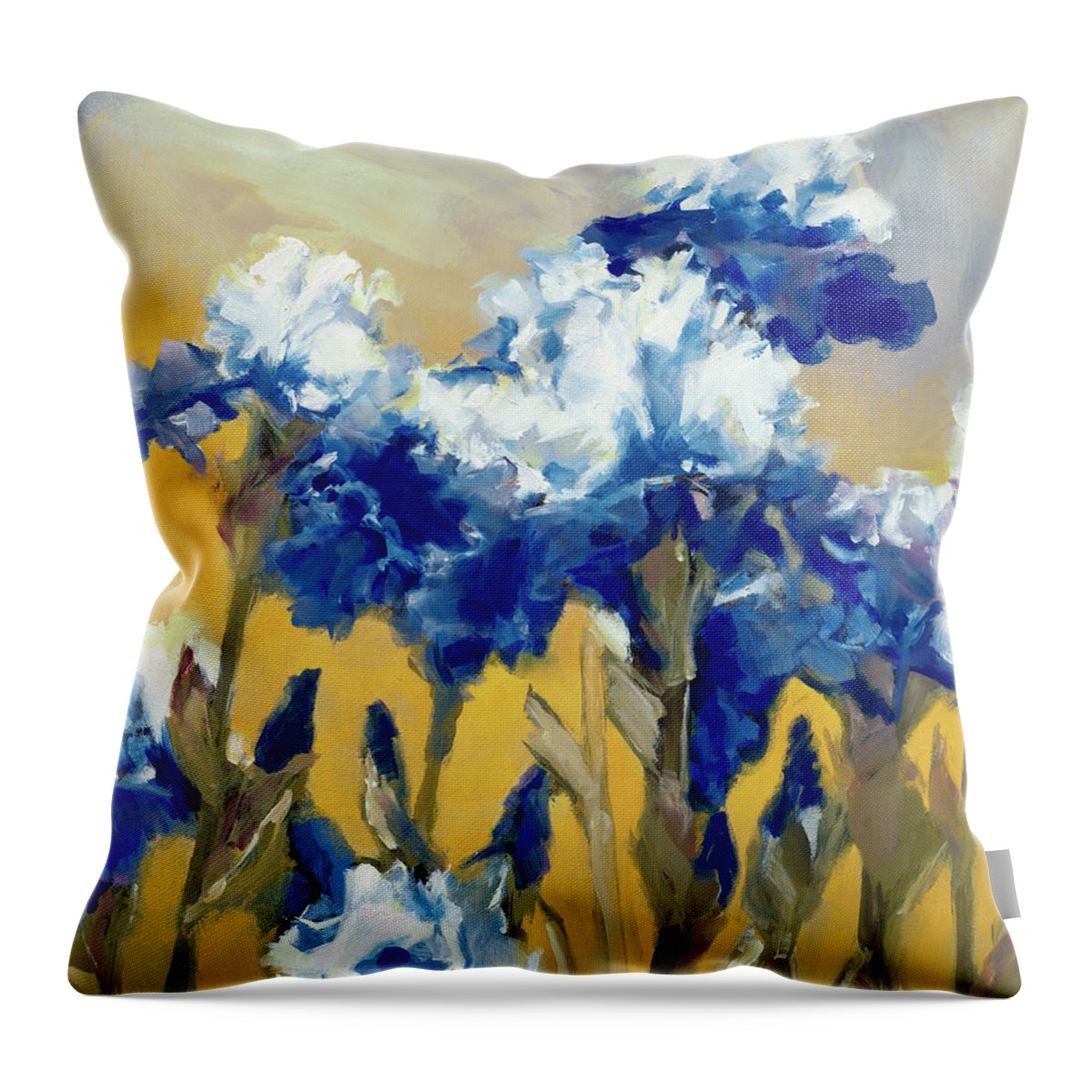 Blue Irises Throw Pillow featuring the painting Iris 1 by Roxanne Dyer