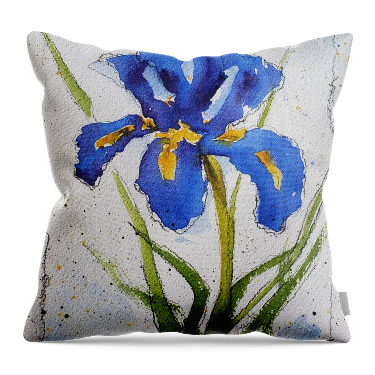 Floral Throw Pillow featuring the painting Iris Blue by Lisa Debaets