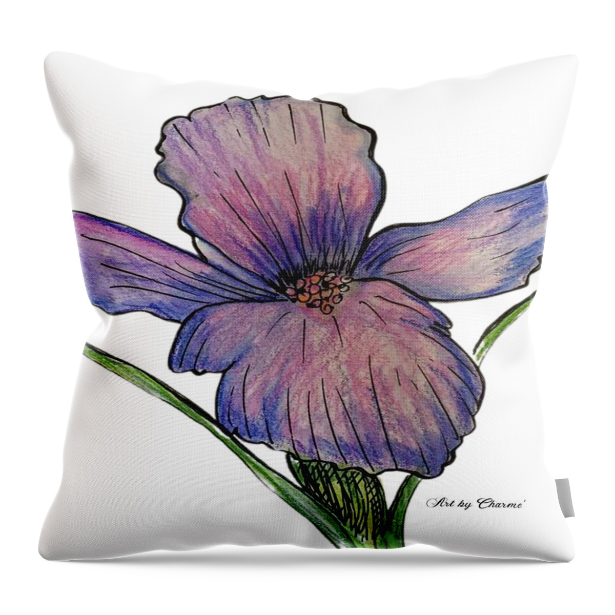 A Single Iris In Blue Throw Pillow featuring the mixed media Iris by Charme Curtin