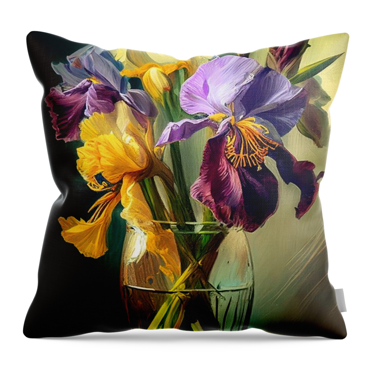 Irises Throw Pillow featuring the mixed media Irises 2 by Binka Kirova