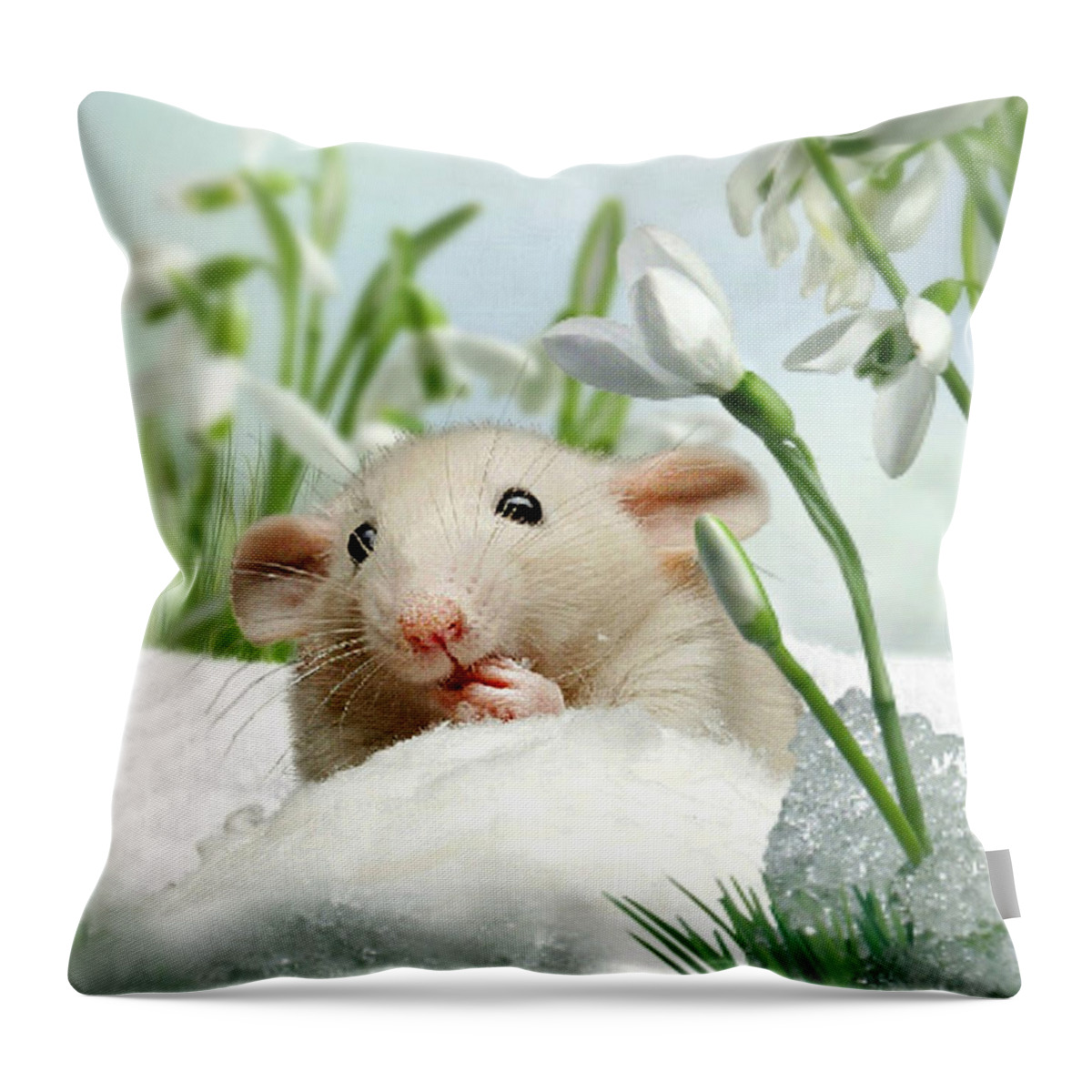 Mouse Throw Pillow featuring the mixed media Is it Spring Yet ? by Morag Bates