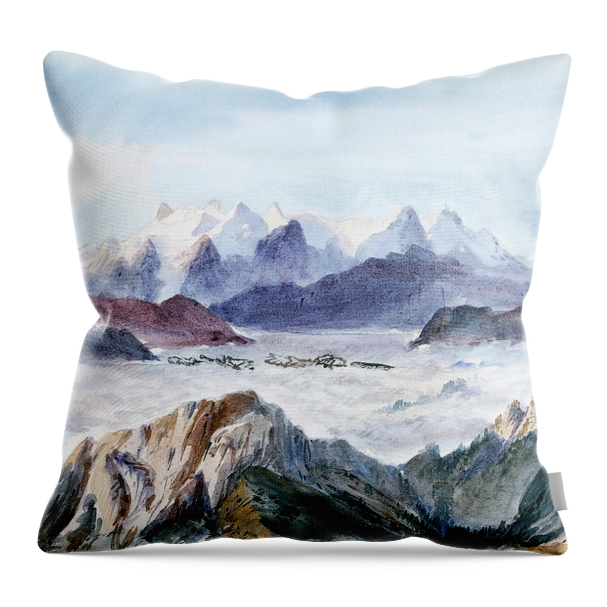 Landscape Throw Pillow featuring the painting Iselle from Mount Pilatus from Splendid Mountain Watercolours Sketchbook by John Singer Sargent
