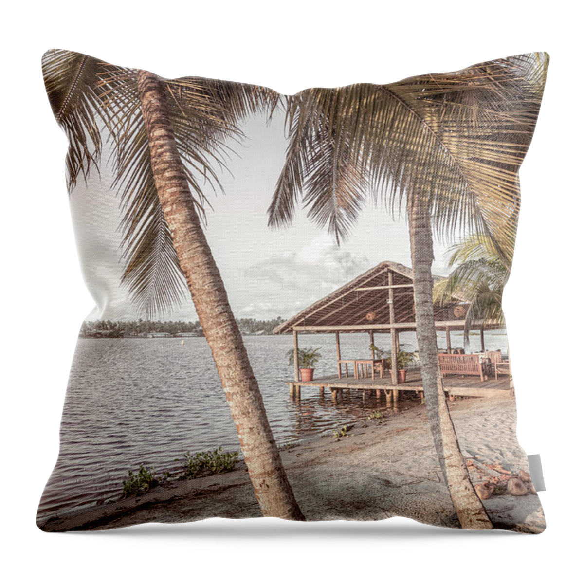 African Throw Pillow featuring the photograph Island Beachhouse Dock by Debra and Dave Vanderlaan