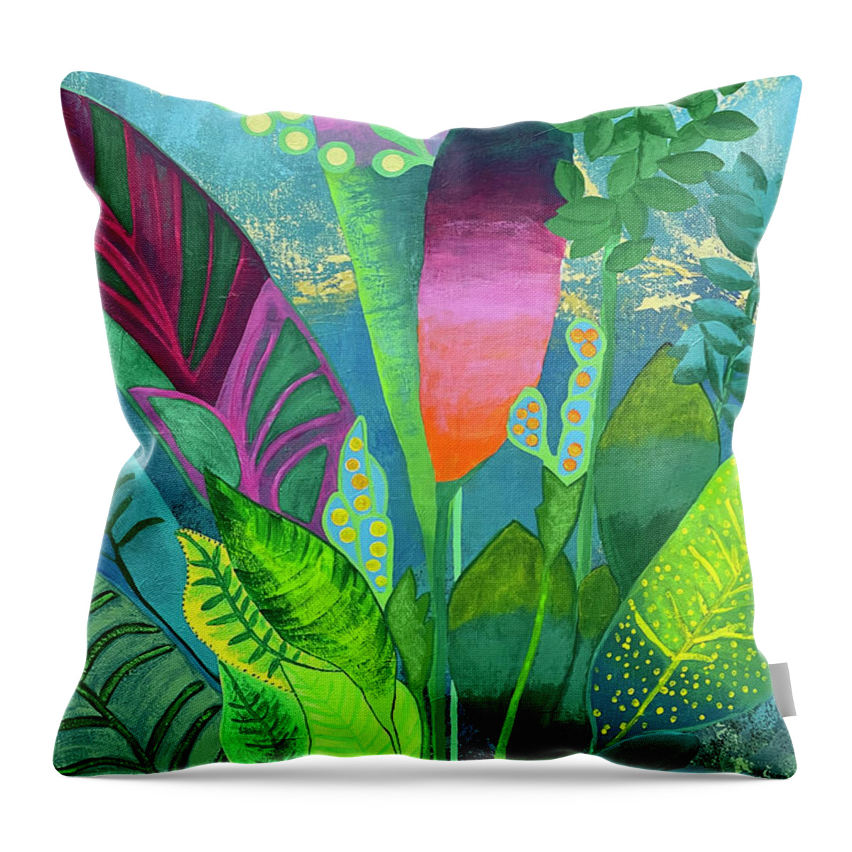 Tropical Throw Pillow featuring the painting Island Dreamscape by Linda Bailey
