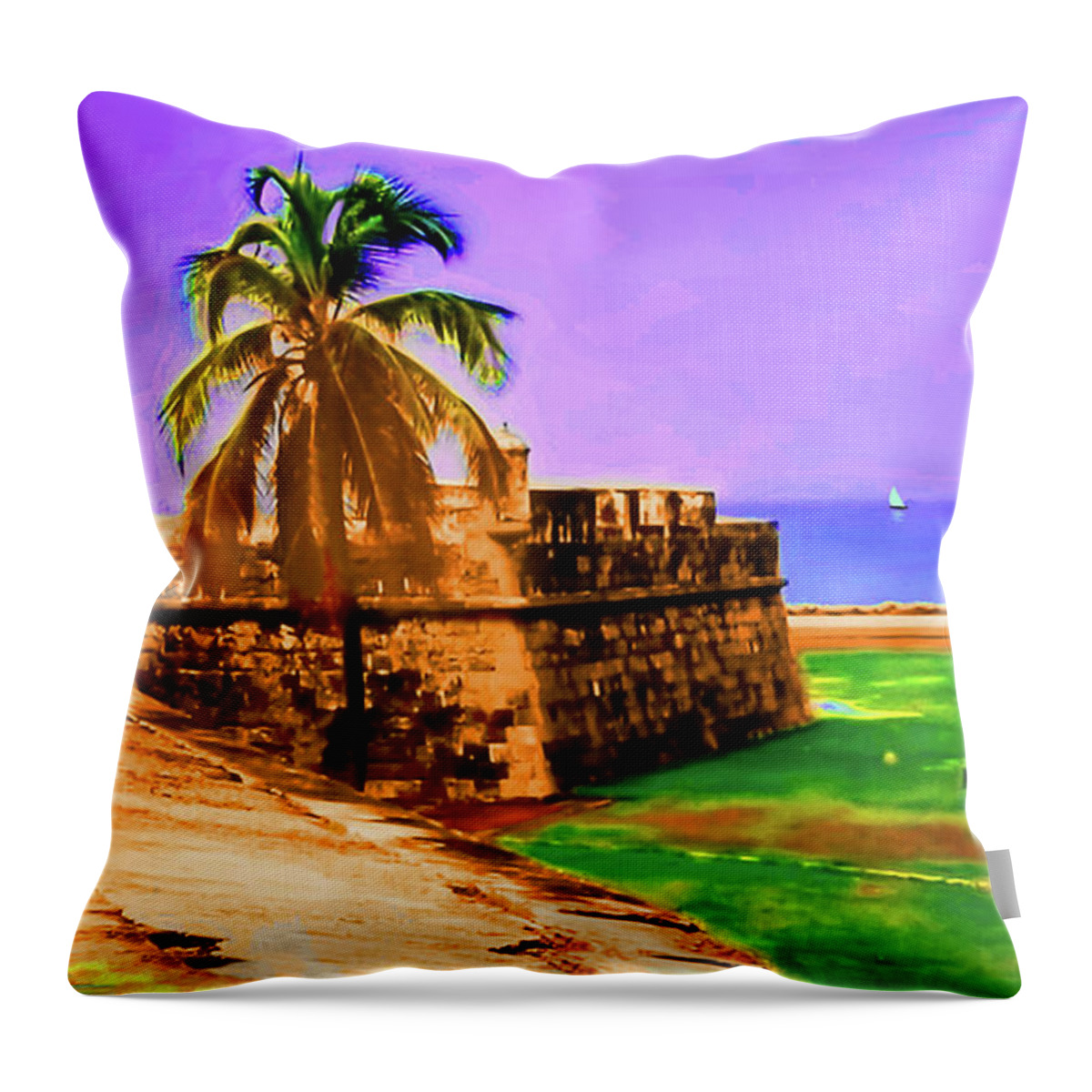 Caribbean Throw Pillow featuring the digital art Island Fort by CHAZ Daugherty