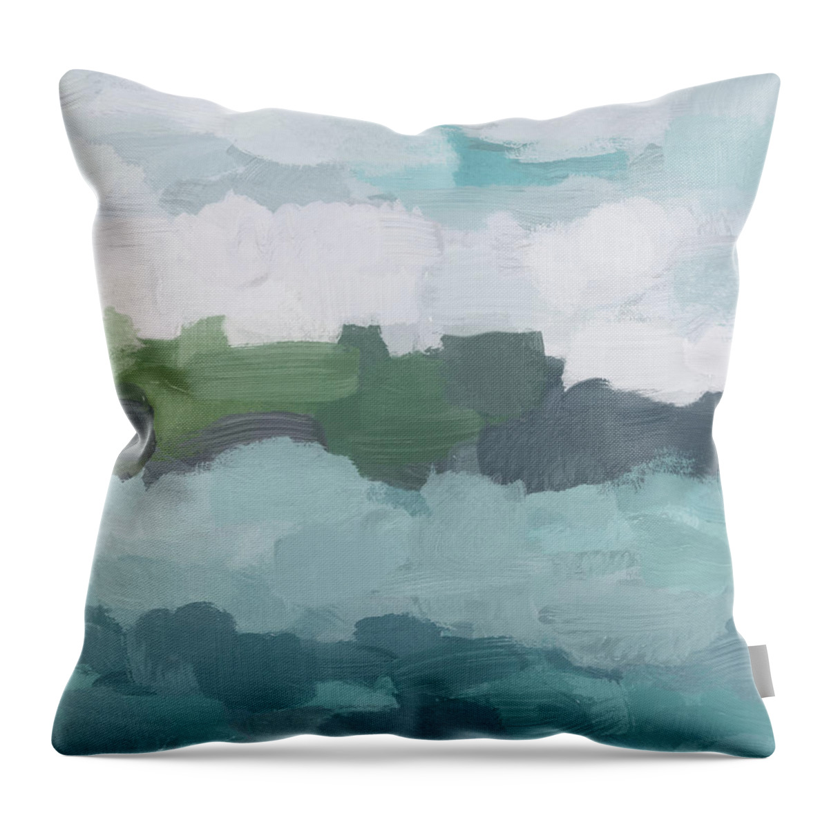 Aqua Blue Green Teal Throw Pillow featuring the painting Island in the Distance II by Rachel Elise