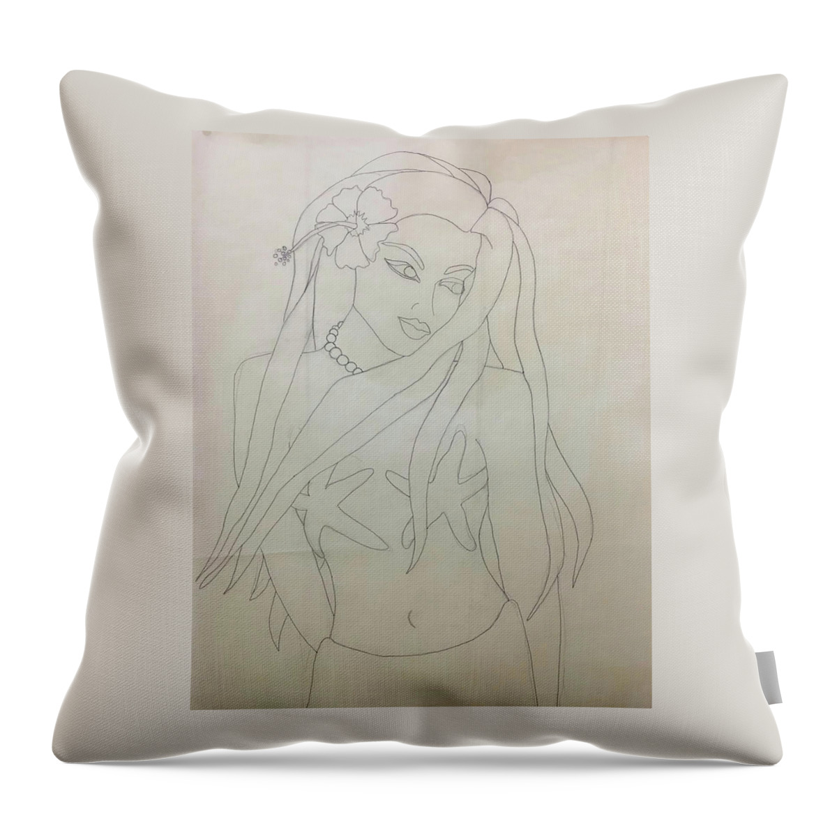 Mermaid Throw Pillow featuring the drawing Island Innocence by Kelly Smith