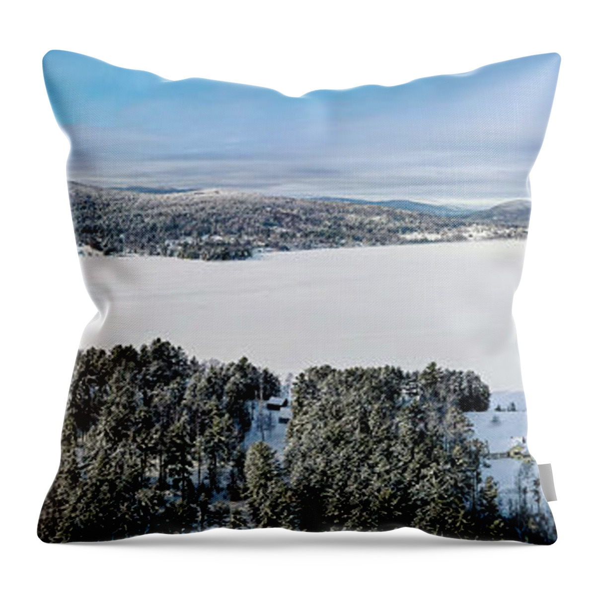 Brighton Throw Pillow featuring the photograph Island Pond Vermont Winter Panorama by John Rowe