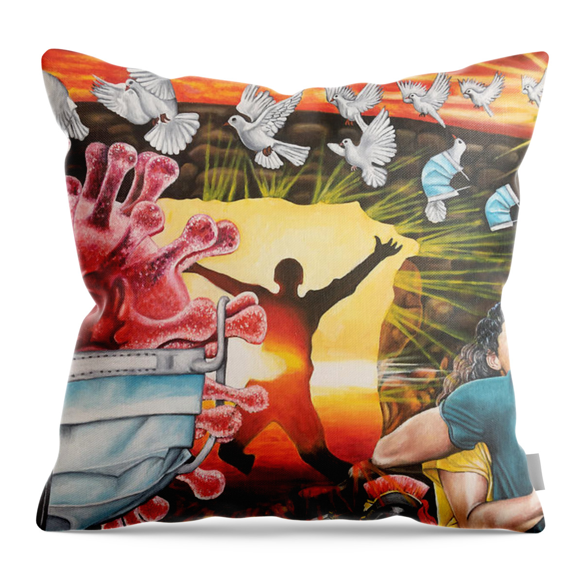 Christ Throw Pillow featuring the painting It is Finished The Stone is Rolled Away by O Yemi Tubi