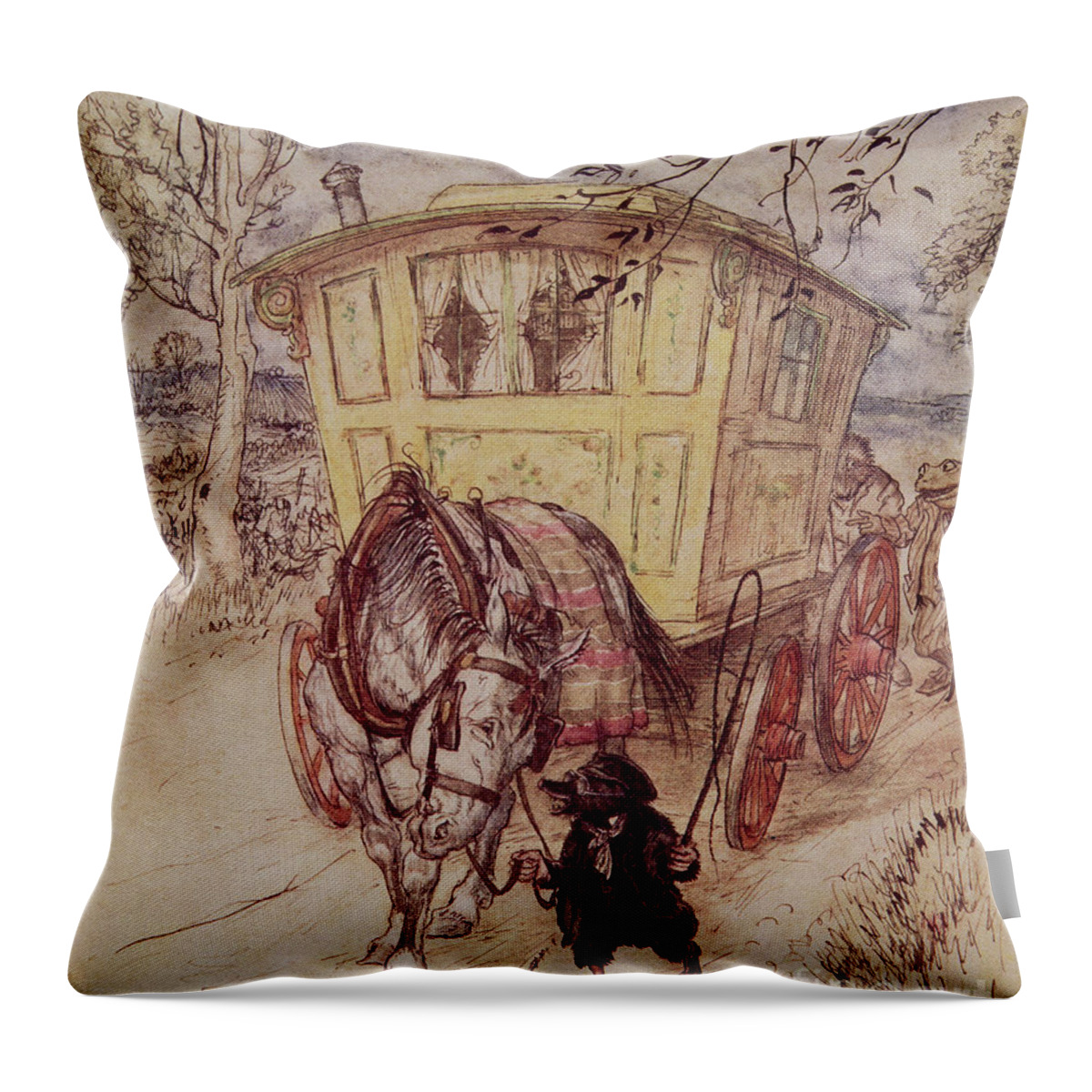 Mr Toad Throw Pillow featuring the painting It was a golden afternoon by Arthur Rackham