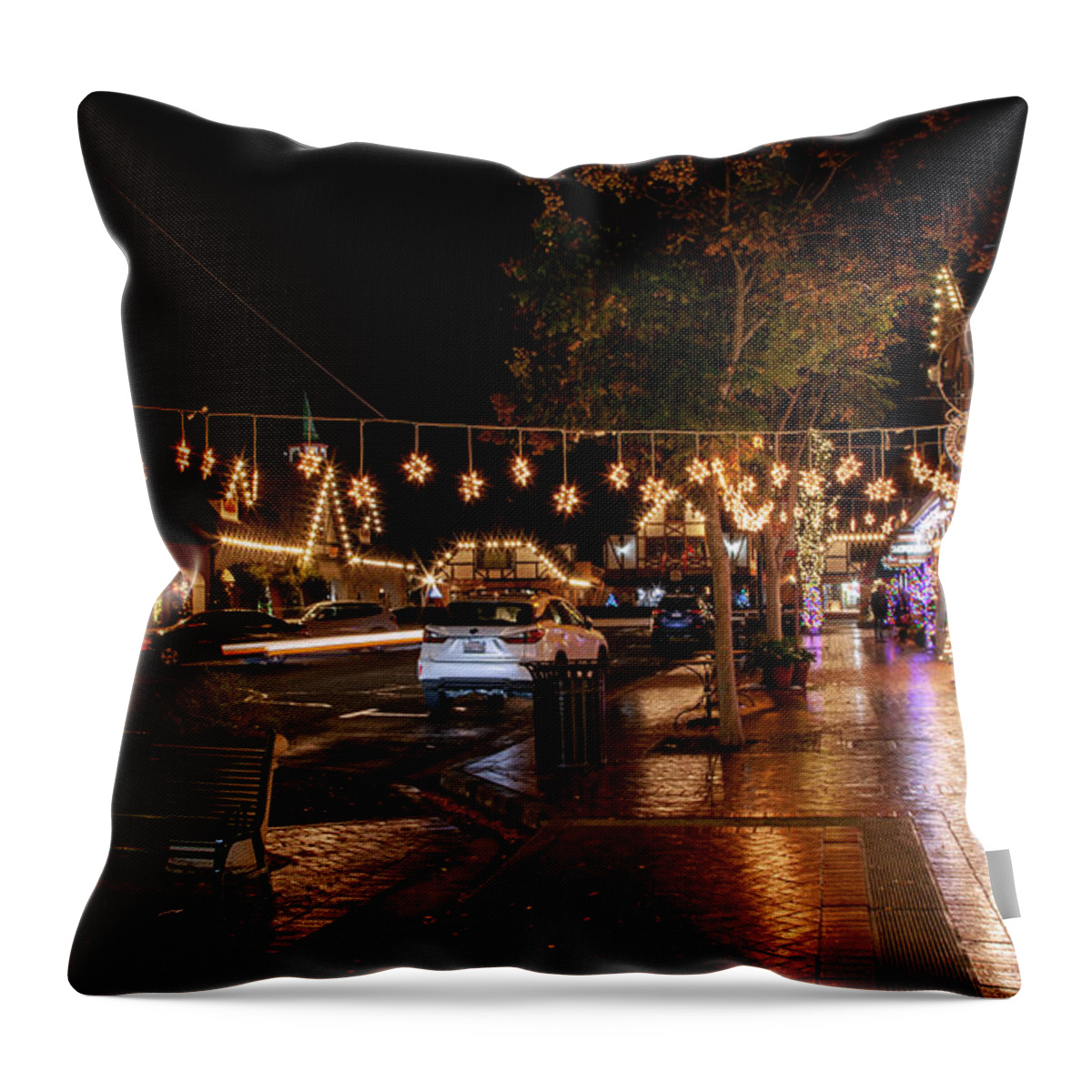 Lights Throw Pillow featuring the photograph It's a Christmas Town by Ryan Huebel