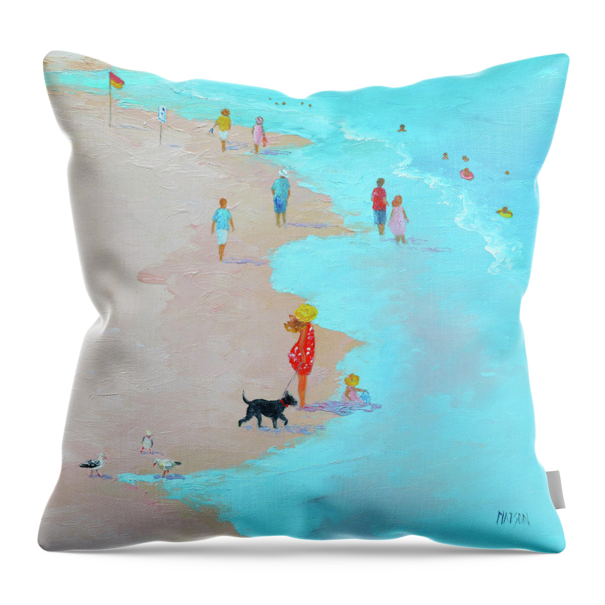 Beach Throw Pillow featuring the painting It's summer again by Jan Matson
