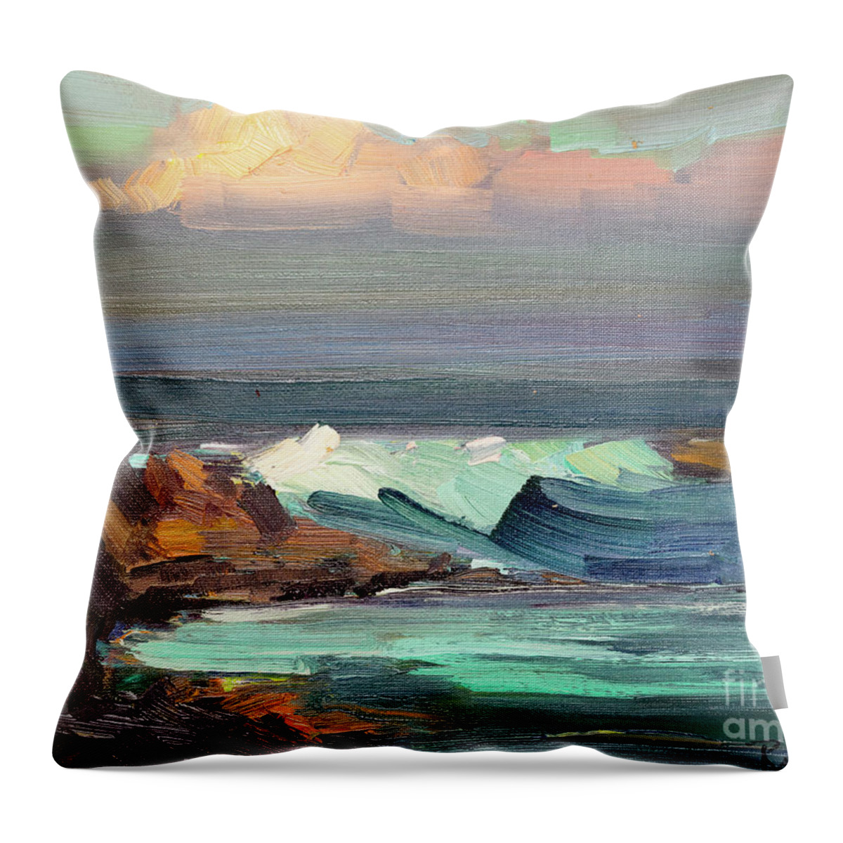 Seascape Throw Pillow featuring the painting Its That One Wave by Radha Rao