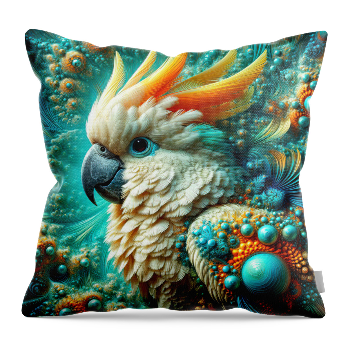 Sulphur-crested Cockatoo Throw Pillow featuring the digital art Jacko's Timberland by Bill and Linda Tiepelman