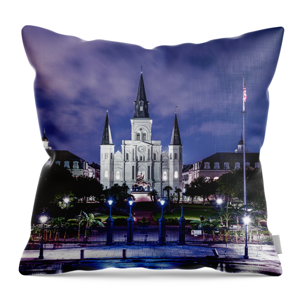 Louisiana Throw Pillow featuring the photograph Jackson Square Night Lights by Andy Crawford