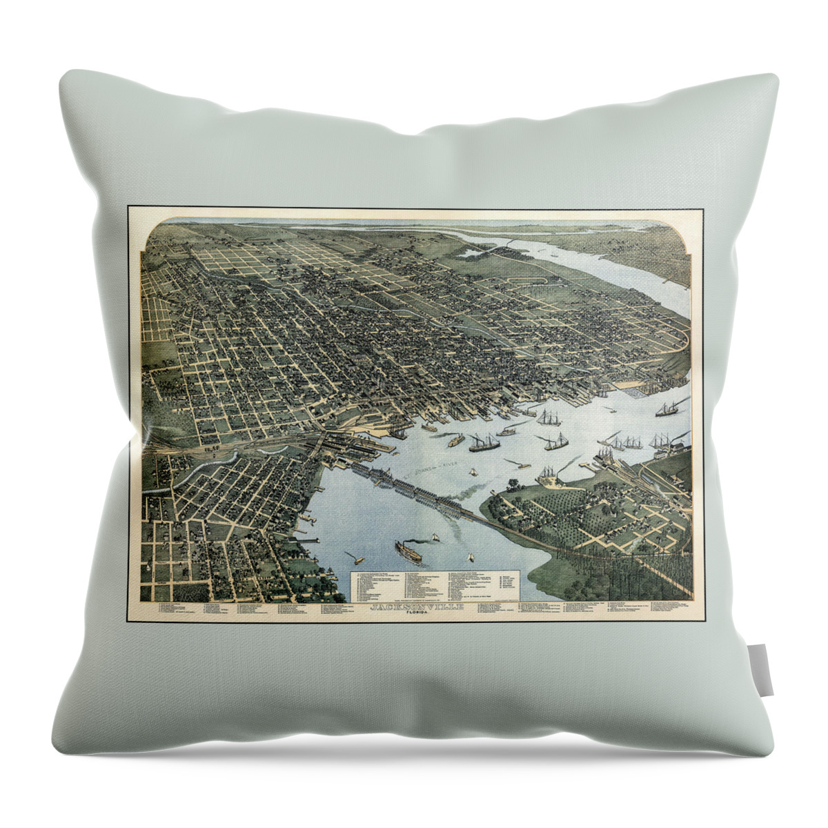 Jacksonville Throw Pillow featuring the photograph Jacksonville Florida Vintage Map Birds Eye View 1893 by Carol Japp