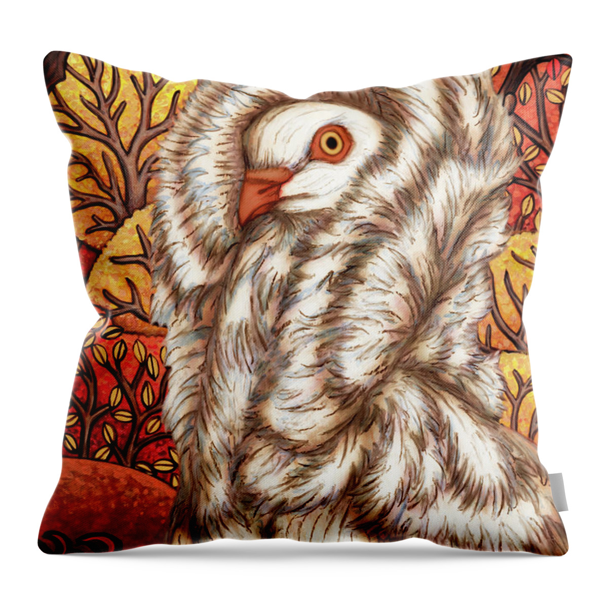 Pigeon Throw Pillow featuring the painting Jacobin Pigeon Autumn by Amy E Fraser