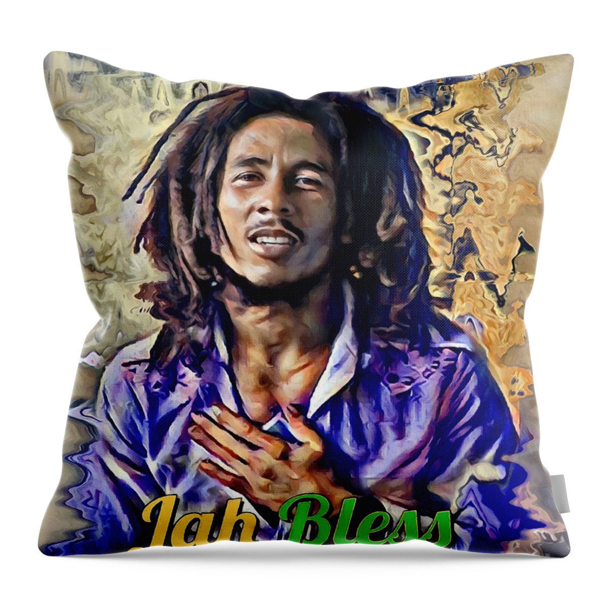 Jah Bless Throw Pillow featuring the mixed media Jah Bless by Carl Gouveia