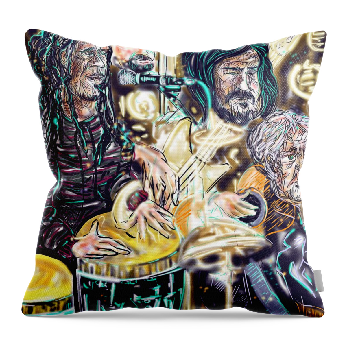 Music Throw Pillow featuring the digital art Jai Roots y Amigos by Angela Weddle
