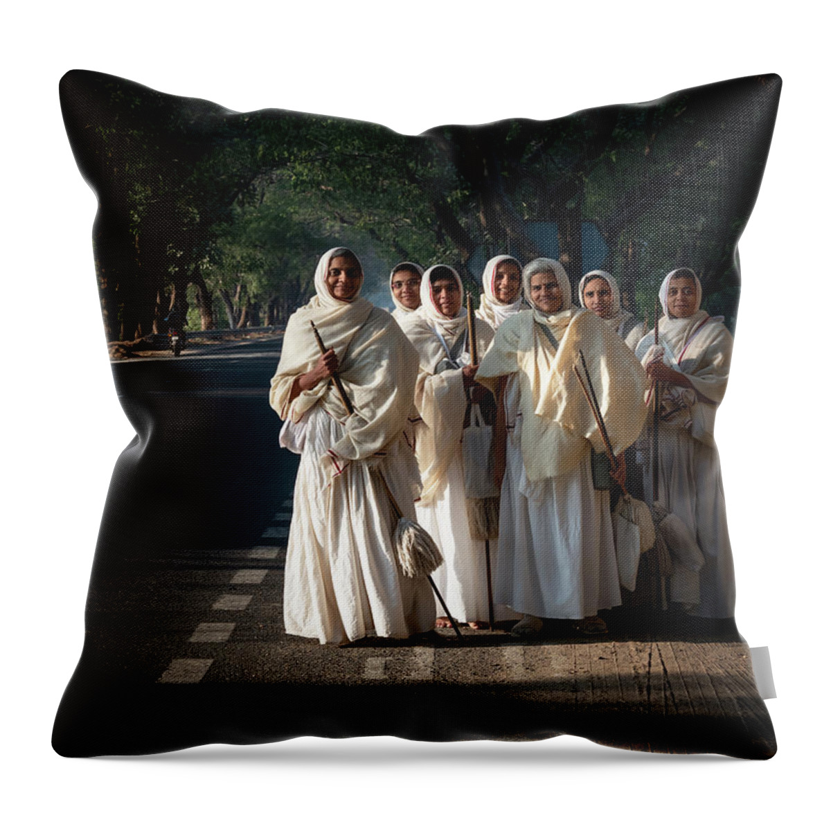 India Throw Pillow featuring the photograph Jain nuns in Gujarat. by Usha Peddamatham