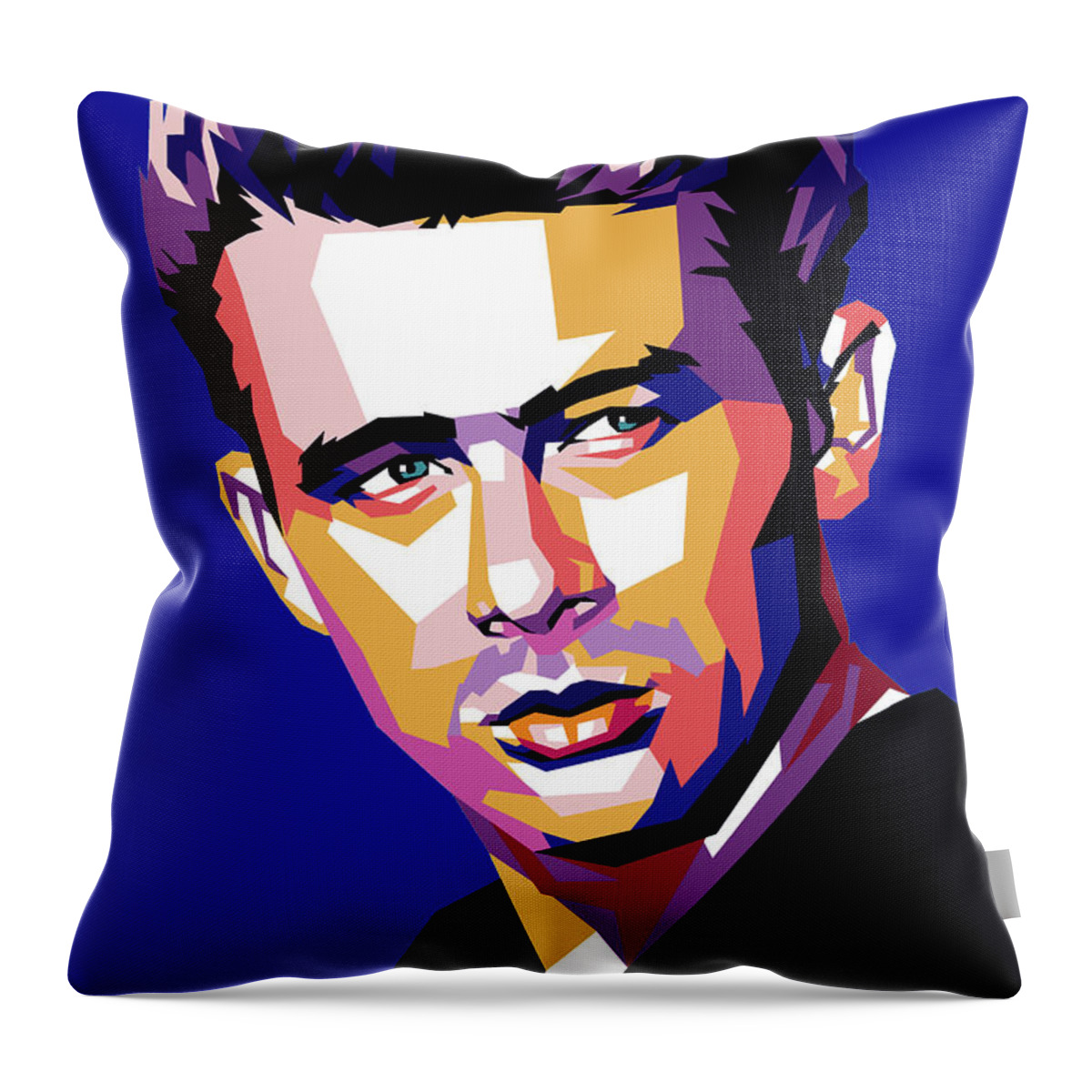 James Dean Throw Pillow featuring the digital art James Dean geometic art by Movie World Posters