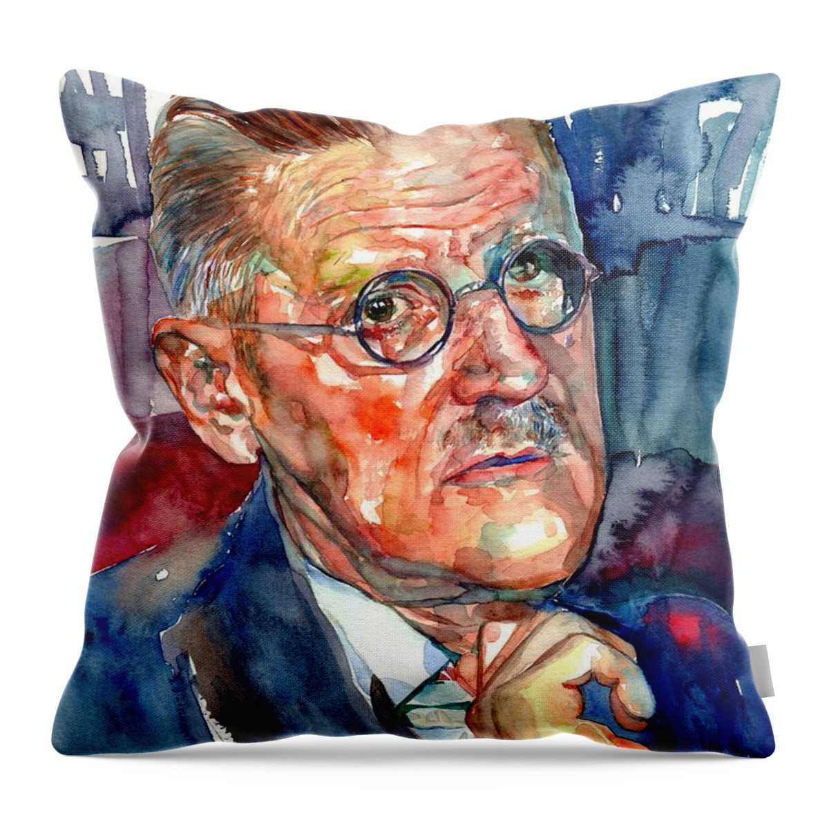 James Joyce Throw Pillow featuring the painting James Joyce Portrait by Suzann Sines