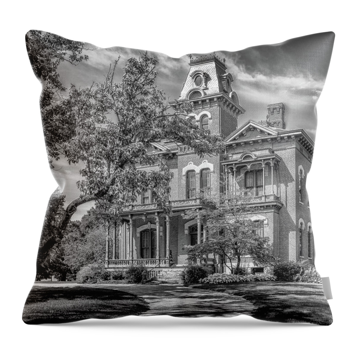 Millikin Homestead Throw Pillow featuring the photograph James Millikin Homestead - Decatur, IL by Susan Rissi Tregoning