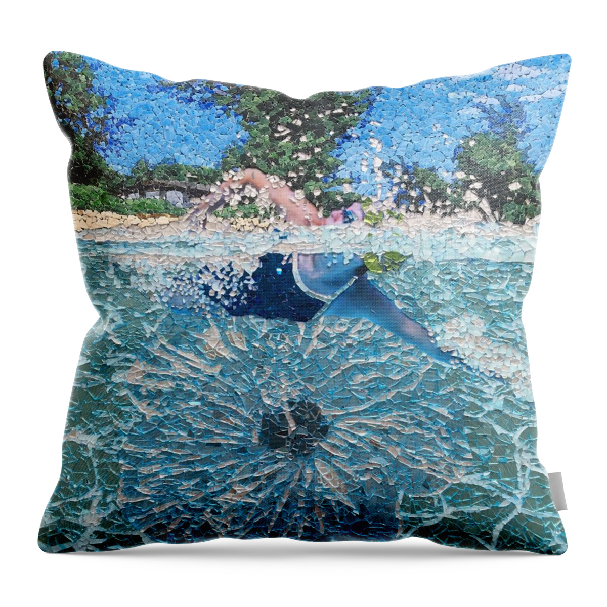 Swimming Throw Pillow featuring the mixed media Jan's Happy Place by Matthew Lazure
