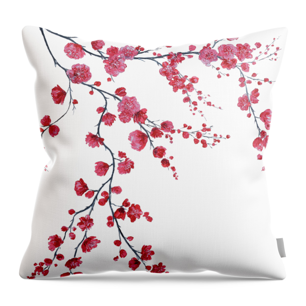 Cherry Blossom Throw Pillow featuring the painting Japanese cherry blossom branch by Jan Matson