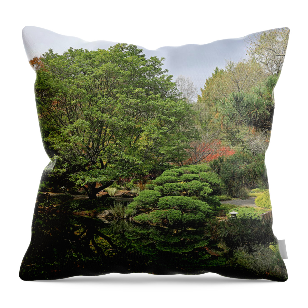 Japanese Gardens Throw Pillow featuring the photograph Japanese Gardens 3 by Richard Krebs