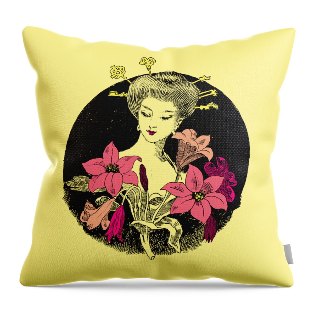 Japan Throw Pillow featuring the digital art Japanese Lady Portrait by Madame Memento