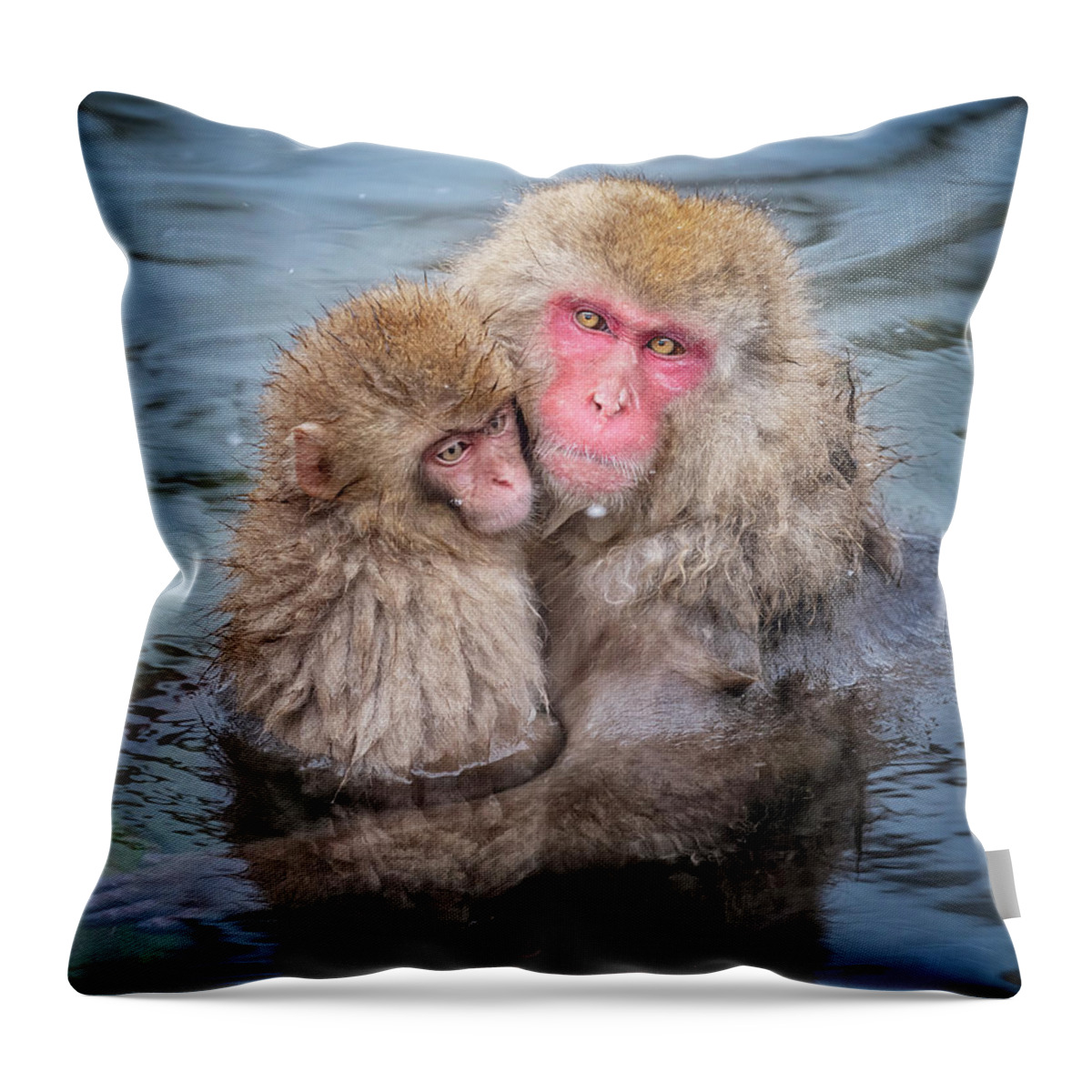 Japan Throw Pillow featuring the photograph Japanese Snow Monkey Mom and Baby II by Joan Carroll