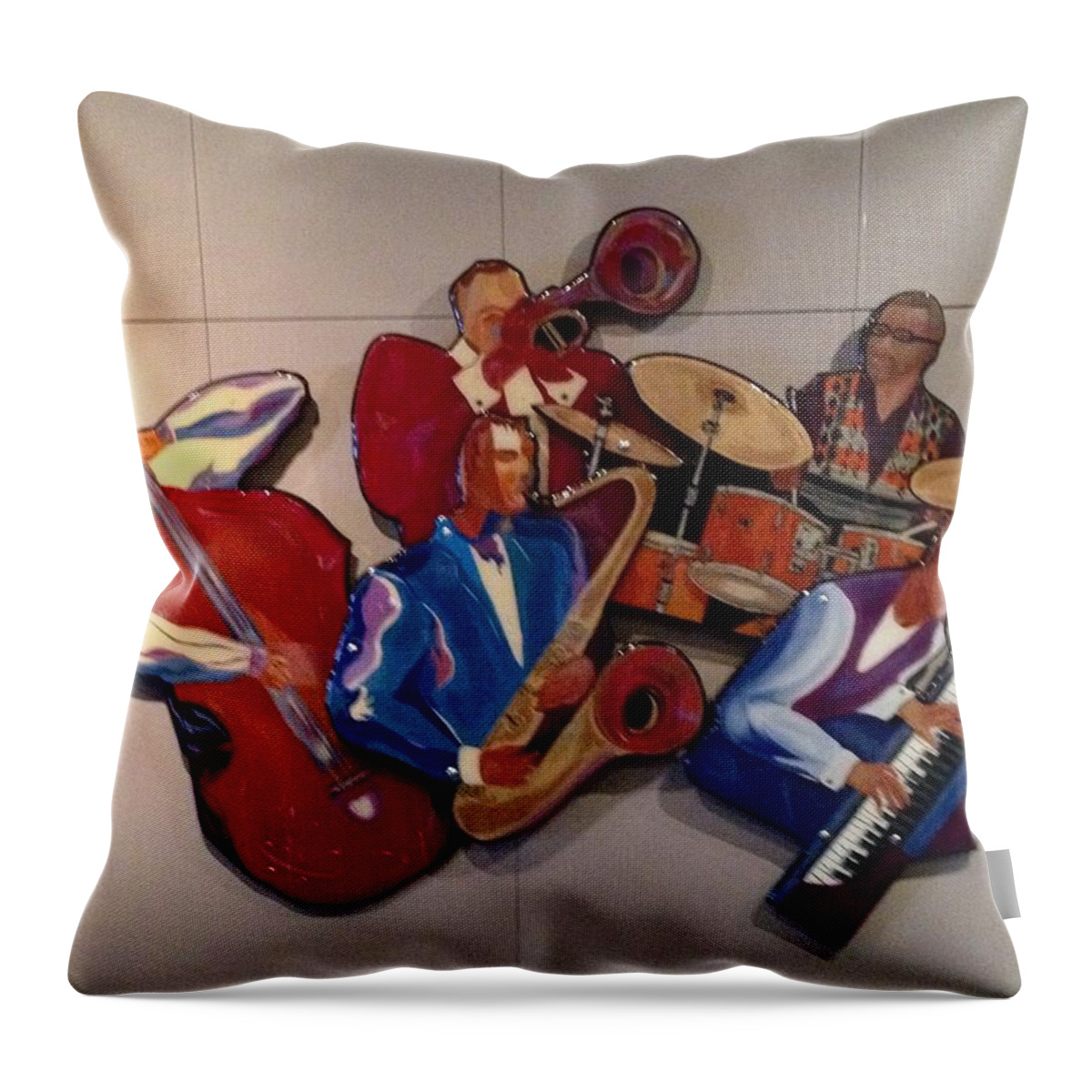 Jazz Throw Pillow featuring the painting Jazz Ensemble V-custom by Bill Manson