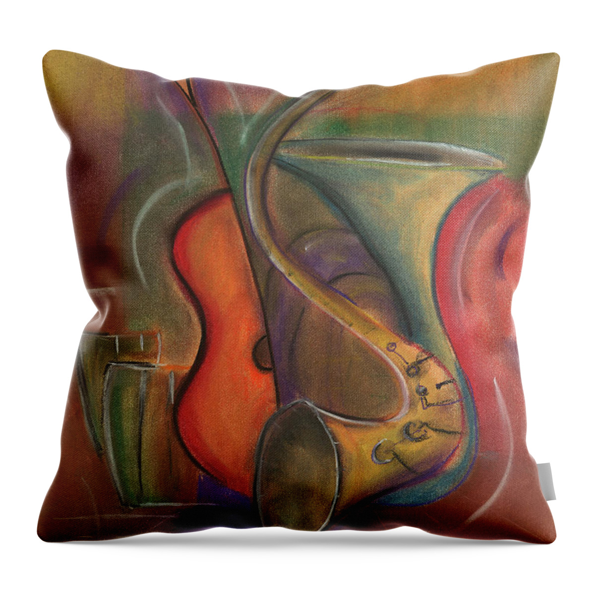 Music Throw Pillow featuring the pastel Jazz by Raymond Fernandez