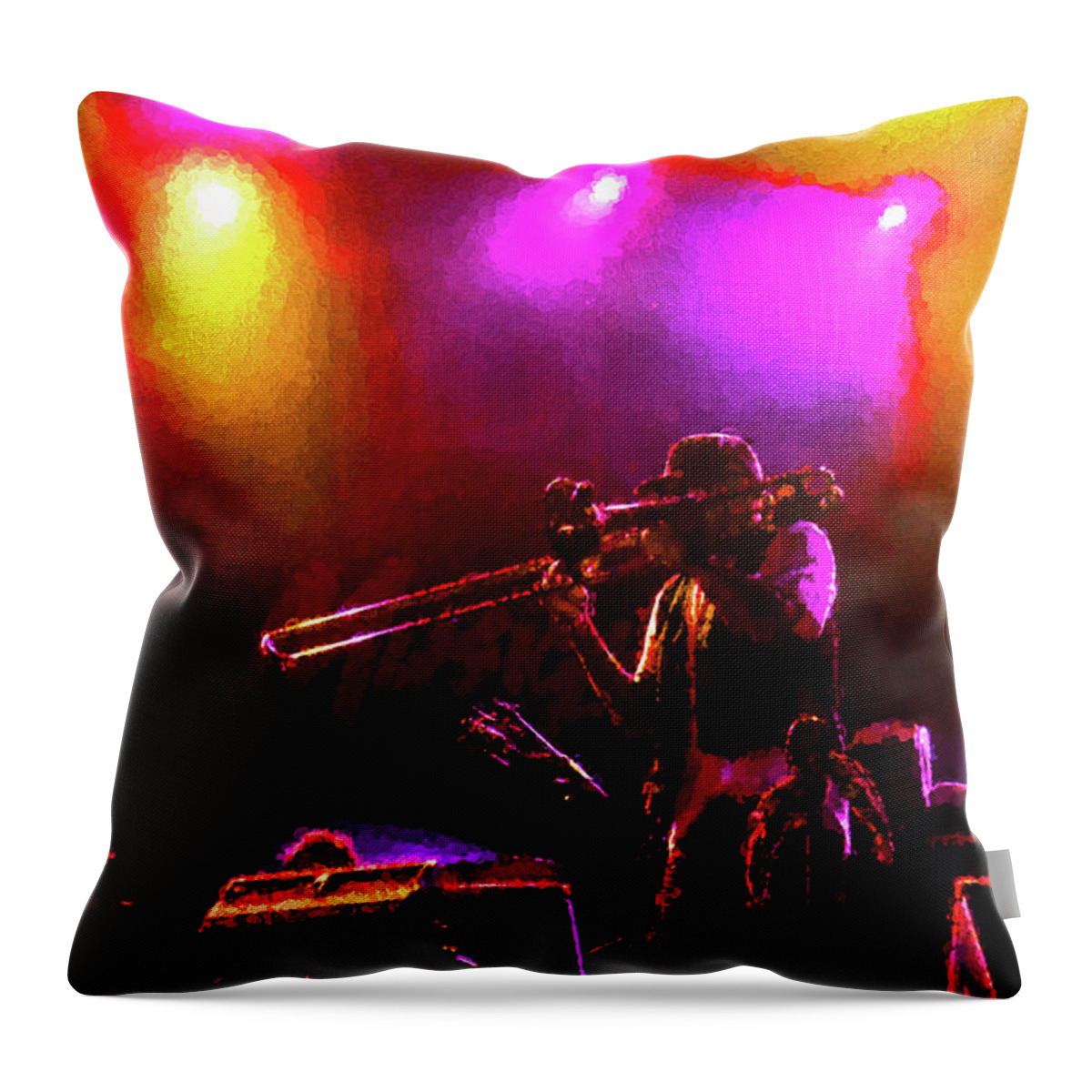 Jazz Throw Pillow featuring the digital art Jazz Trio - a Jam Session in Purple and Yellow by Georgia Mizuleva