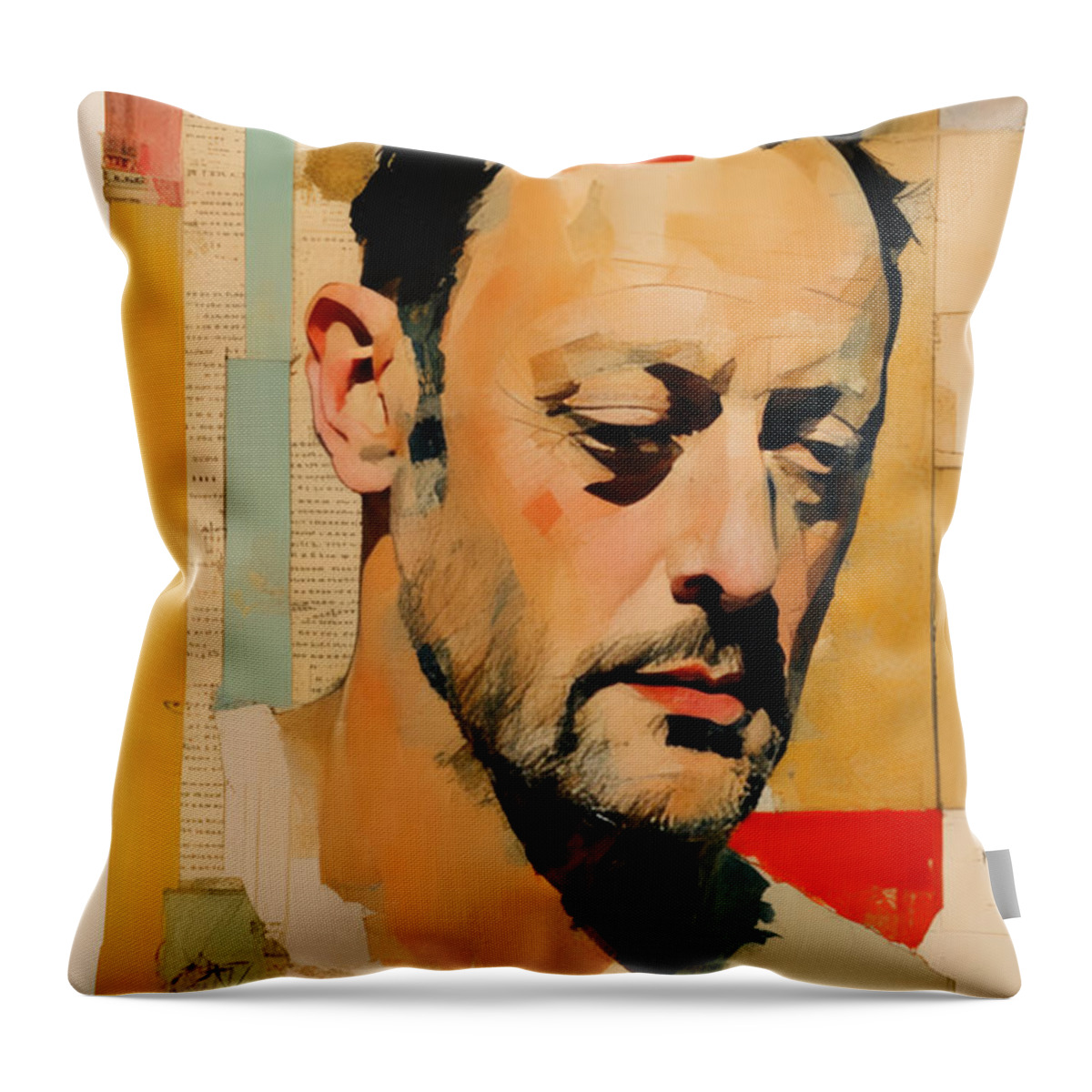 Jean Reno Throw Pillow featuring the painting Jean Reno No.1 by My Head Cinema