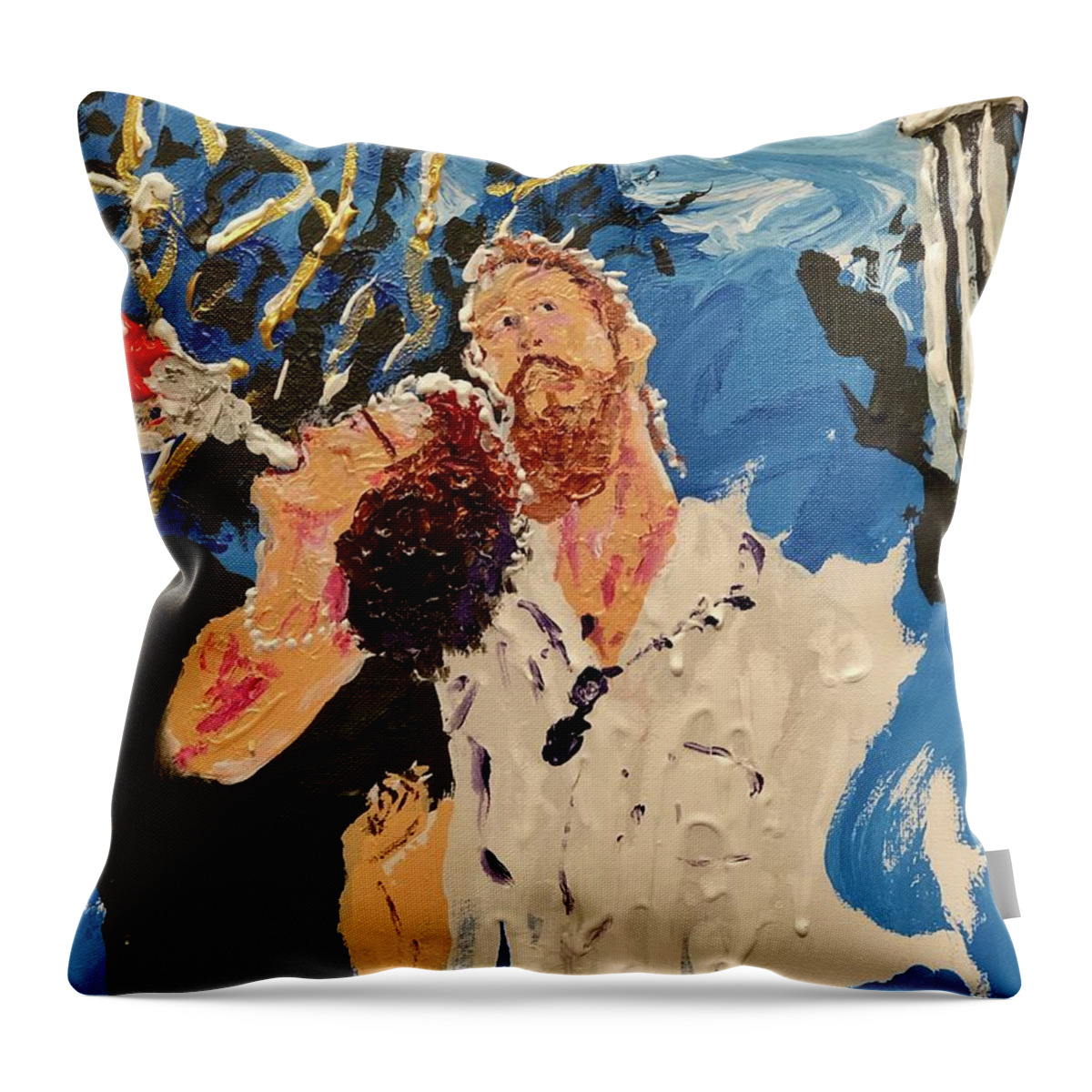 Portrait Throw Pillow featuring the painting Jessica and Stephen by Bethany Beeler
