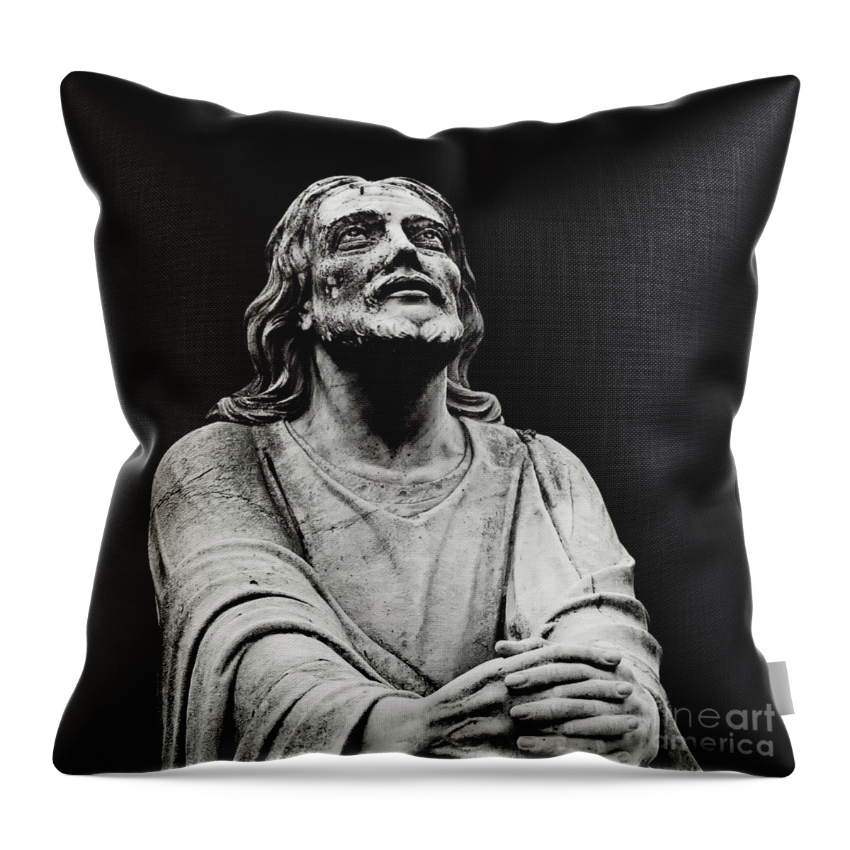 Jesus Throw Pillow featuring the photograph Jesus Christ Prayer in Black by Munir Alawi
