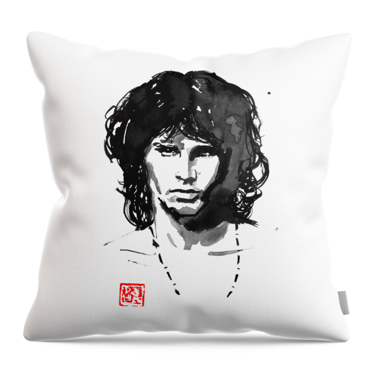 Jim Throw Pillow featuring the drawing Jim Morrison by Pechane Sumie